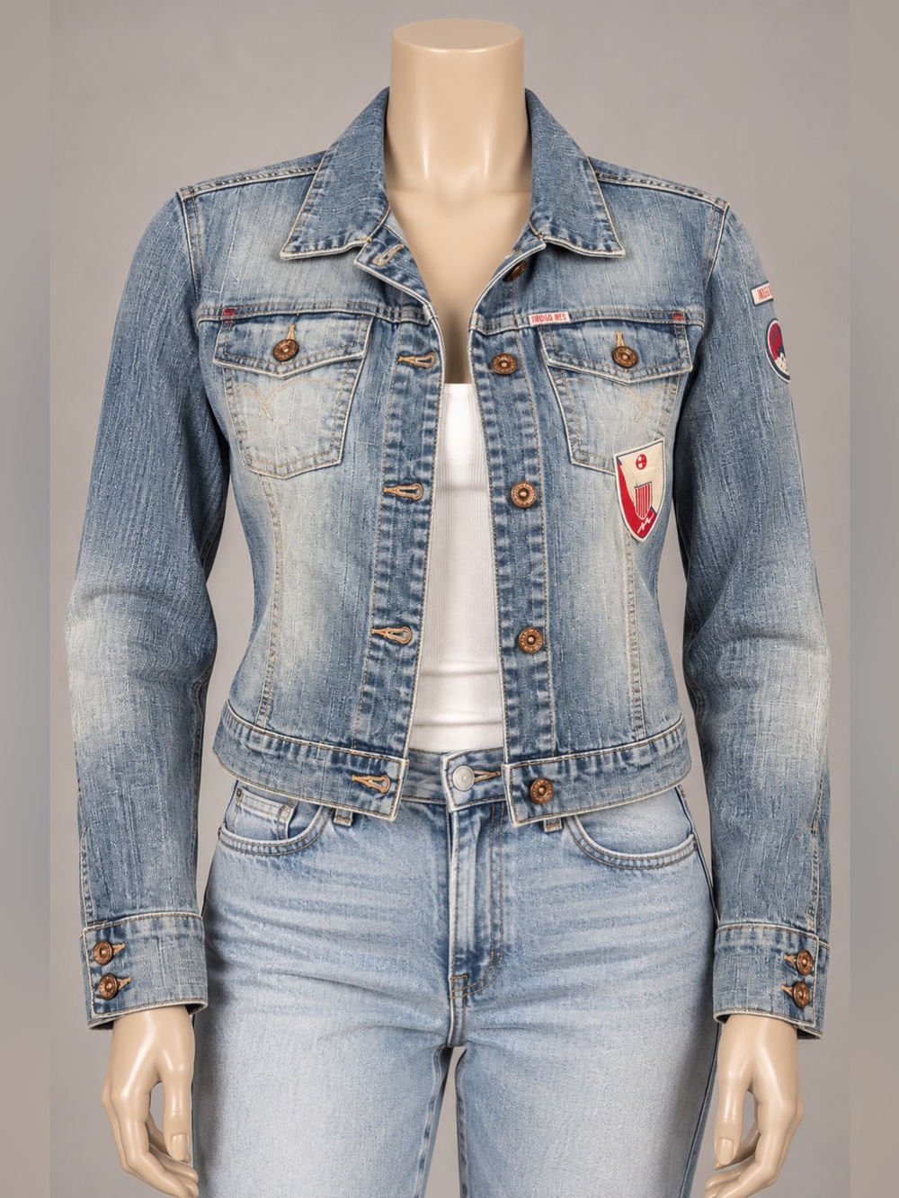 Indigo Red Vintage Y2K Denim Jacket Women’s XL Light Wash